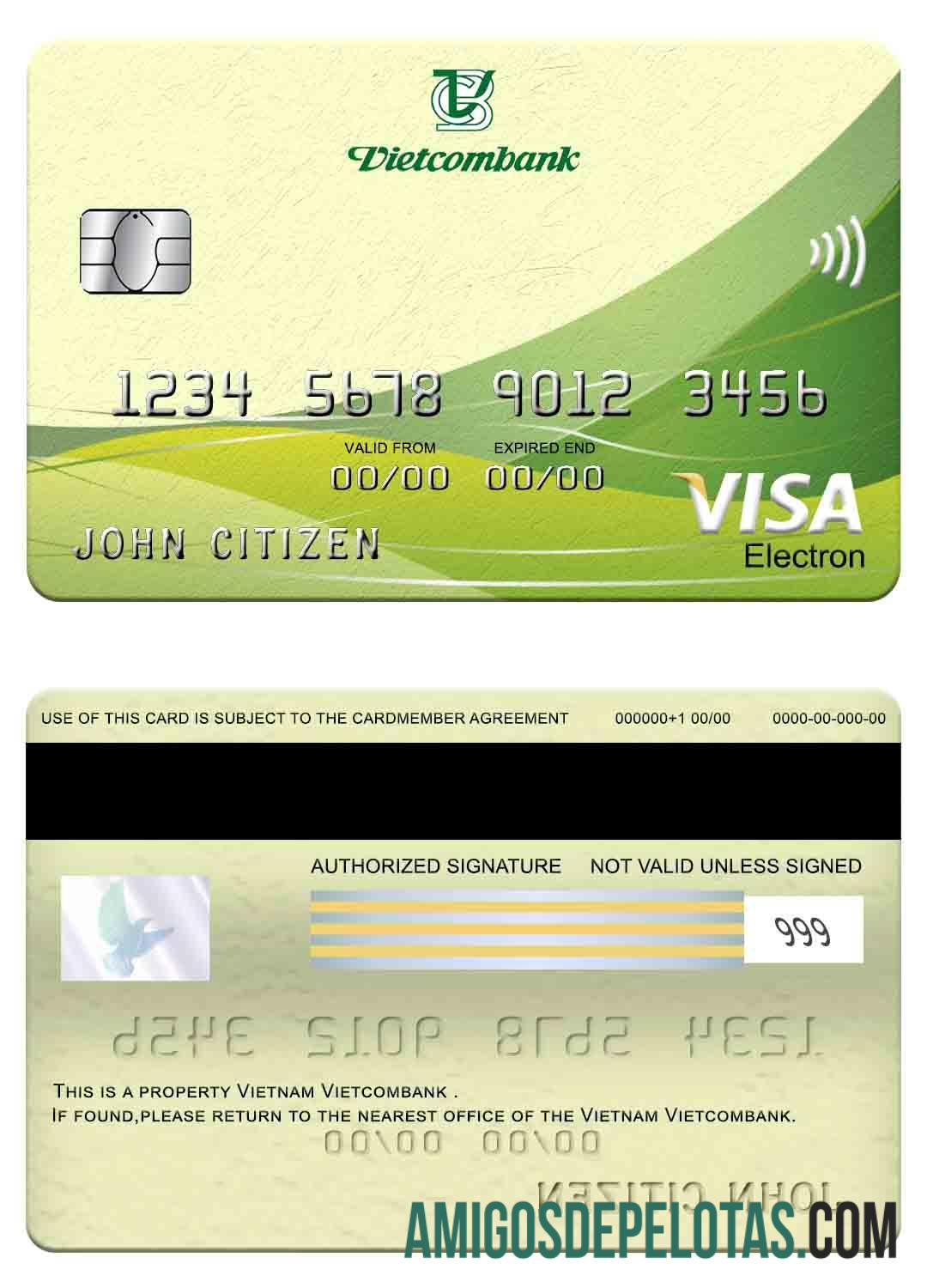 Cartão Vietnam Vietcombank Visa Electron modelo